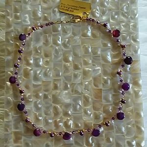 Purple Chalcedony and Pearl gemstone necklace